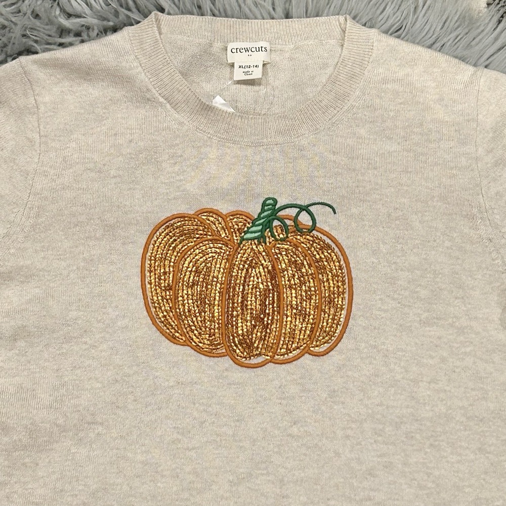 J. Crew Crewcuts Girls Embroidered Sequin Pumpkin Sweater Size 12/14 XL ($75) - Picture 3 of 3